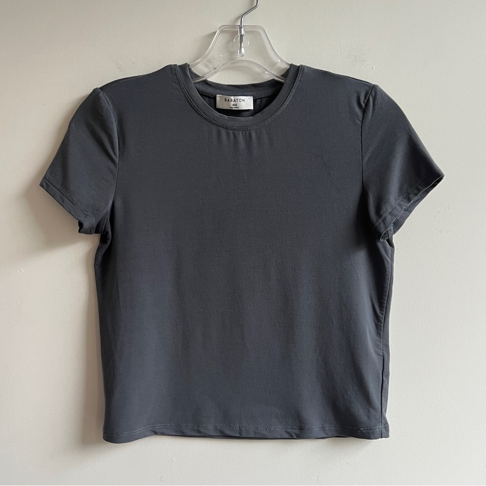 Aritzia Babaton charcoal gray cropped baby doll t shirt